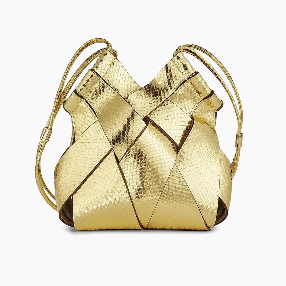 Ulla Johnson Charlotte Metallic Snakeskin Embossed Leather Crossbody Bag in Gilt